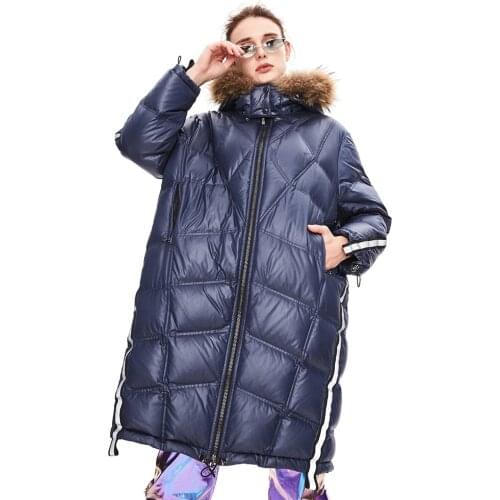 2020 Winter Thick Jacket Furry Hooded White Duck Down Loose Style Women Warm Long Coat Casaco Feminino
