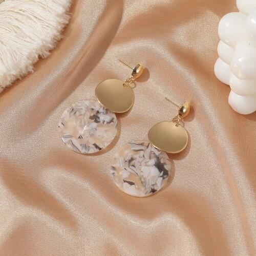 New Korean Statement Round Acrylic Earrings For Women Geometric Beige Floral Dangle Drop Earrings Brincos 2021 Fashion Jewelry