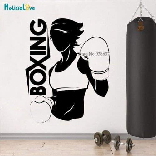 Female boxer Boxing fight Sticker Girls Room GYM Decor Vinyl Striker Vigorous Exercise Murals Art Removable Vinyl Decal CL404