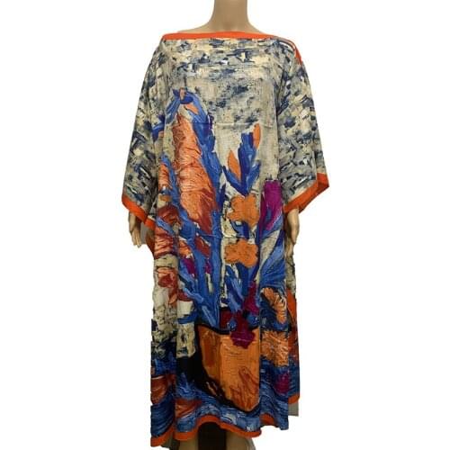Dresses Length 130cm x 130 cm traditional Printed Silk kaftan women Maxi dresses batwing Sleeve Full length Bohemian dress