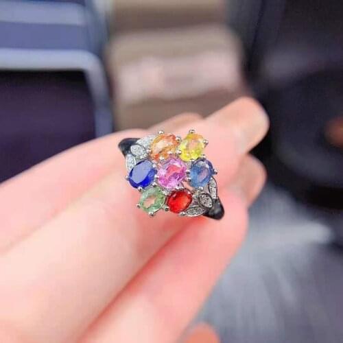 Fine Natural S925 Sterling Silver High-quality Colour Sapphire Luxury Ring Fashion Wedding Jewelry for Women MeiBaPJFS