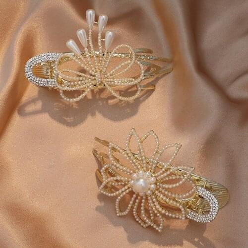 1PC Elegant Flower Butterfly Pearl Duckbill Clip For Girl Fashion Sweet Korean Style Rhinestone Plate Hairpin Simple Headdress H