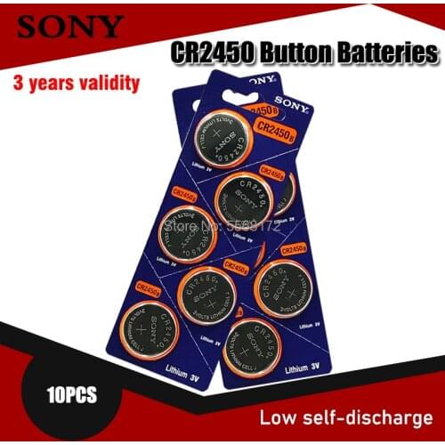 10PCS 100% Original Sony CR2450 CR 2450 3V 550mah Lithium Batteries For Watches clocks hearing aids Pedometer Button Coin Cell