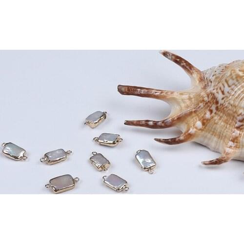 12-14mm Rectangle Shape Gold Electroplated Edges Pearl Pendant For Jewelry Making