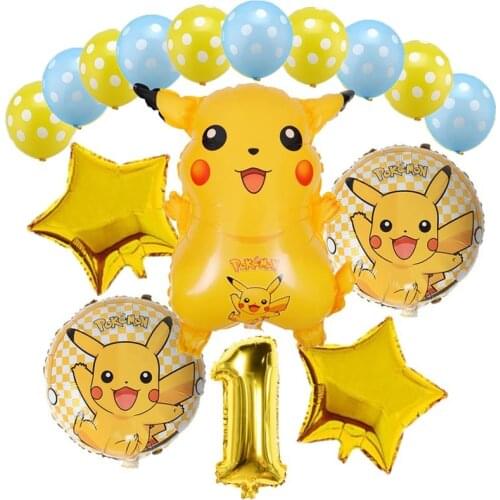 16pcs/set Pokemon Pikachu Balloon Birthday Party Decoration Set Cartoon Animal Pocket Elf Aluminum Film Balloon Birthday Gifts