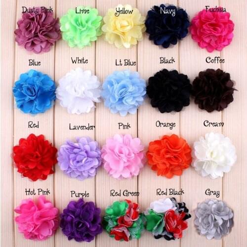 200pcs/lot 2" 20 Colors Excellent Quality Artificial Mesh Hair Flower For Wedding Decoration Fashion Fabric Chiffon Flower