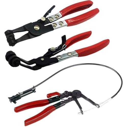 3Pcs Auto/Car Repairs Bent Nose Hose Clamp Pliers Cable Type Flexible Wire Long Reach Hose Clip Pliers Hand Tools Tube Clamp Set