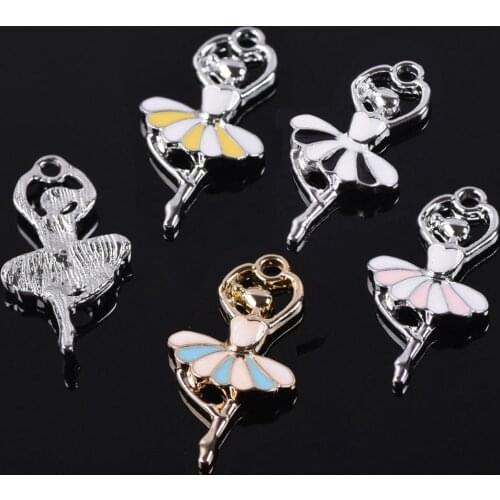 10pcs 25x13mm Ballet Dancing Girl Enamel Metal Charm Loose Pendants Beads Wholesale lot for Jewelry Making DIY Charms Findings