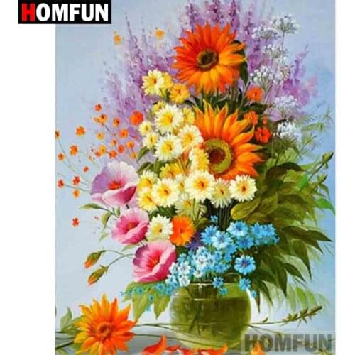 HOMFUN Full Square/Round Drill 5D DIY Diamond Painting "Colored flower" 3D Diamond Embroidery Cross Stitch Home Decor A18649
