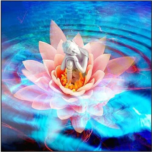 5d DIY Diamond Painting Full Round/ Square Drill Buddha Lotus Flower Picture Mosaic Diamond Embroidery Cross Stitch Home Decor