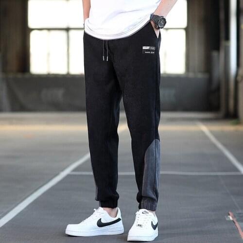 Mens Casual Pants Youth Spring and Autumn New Loose Legged Pants Fashion Student Sports Nine Point Casual Pants