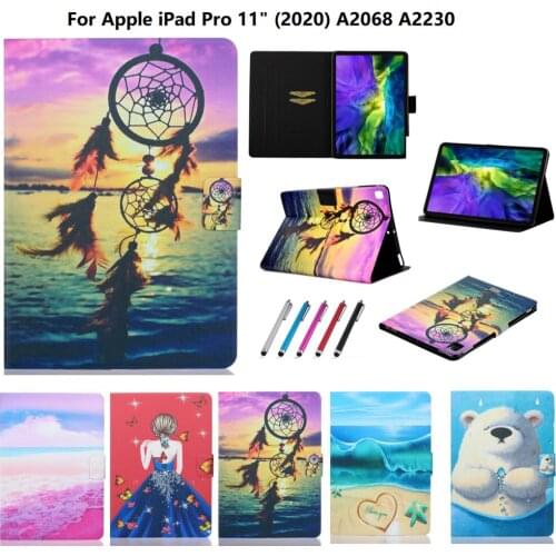 Wind Chime Girls PU TPU Case For iPad Pro 11 2020 2th Generation With Sleep Smart Cover For iPad 11 2020 Case A2068 A2230 Stylus