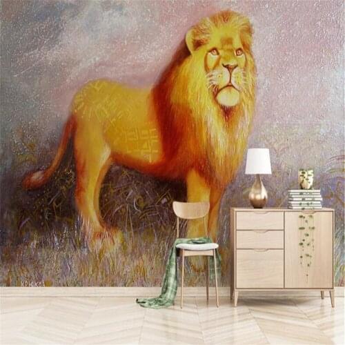 Milofi custom photo wallpaper European 3D stereo oil painting golden lion background wall decoration painting