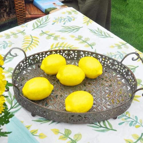 French Country Vintage Fruits Serve Tray Decorative Outdoor Plate Decorative Trays For Weddings Parties Metal Decorative Tray