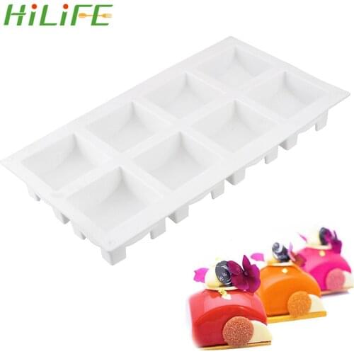 HILIFE 8 Cavities Cake Mold Baking Moulds for Dessert Muffin Brownie Pudding Mousse Cake Mold 3D DIY Square Silicone Mold