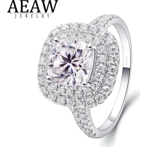 AEAW 1Carat ct 6mm Cushion Cut Engagement&Wedding Moissanite Diamond Ring Double Halo Ring Genuine 14K 585 White Gold