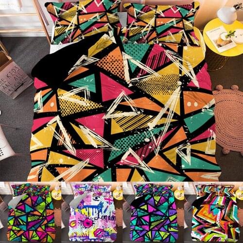 Bohemian Style Irregular Coorful Geometry printed Bedding Set 2/3pcs Duvet Cover Pillowcase King Queen Twin Size Unique Bed Sets