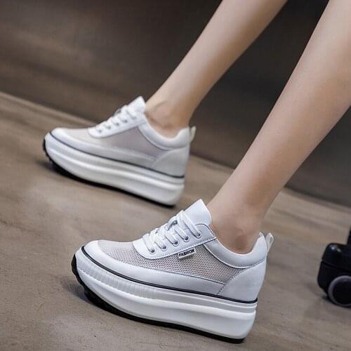 Womens Vulcanize Shoes 2021 Summer Genuine Leather High Heels Sneakers For Women Breathable White Shoes Female Summer Sneakers