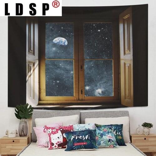 LDSP Window Sea Starry Landscape Tapestry Wall Hanging Rug Background Cloth Beach Mat Blanket Art Bedroom Dorm Home Decor