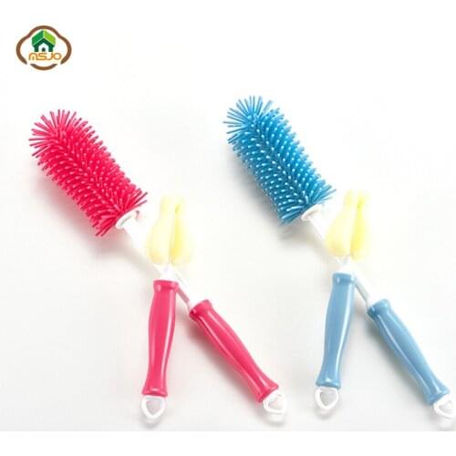 MSJO Silicone Cleaning Brush Nipple Sponge Baby Bottle Silicone Brush Milk Feeding Washing Water Glass Baby Bottle Cleaner Set