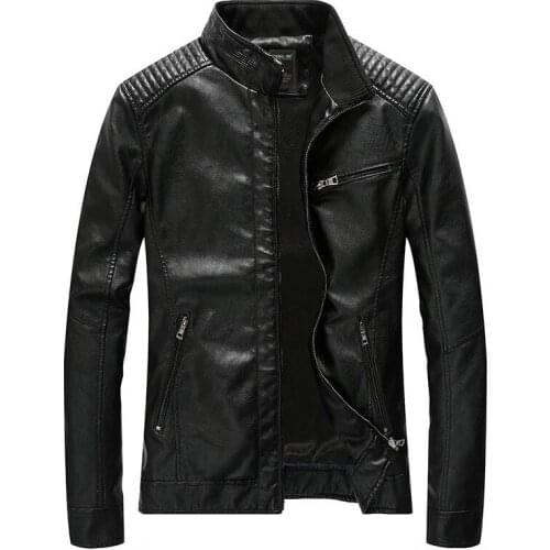 Mens Locomotive Pu Leather Clothing Male Will Code Loose Leather Jacket Leisure Time Solid Color Wallet Loose Coat Man