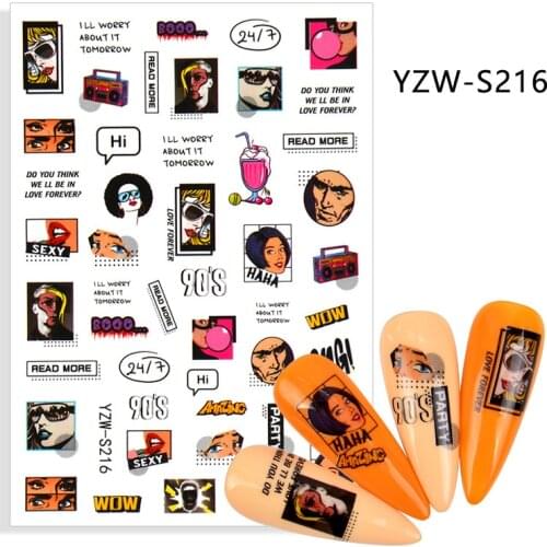 Poster Person Paper adhesive 3d nail sticker foil nails art decoration cute cartoon designs nail decals manicure supplies tool