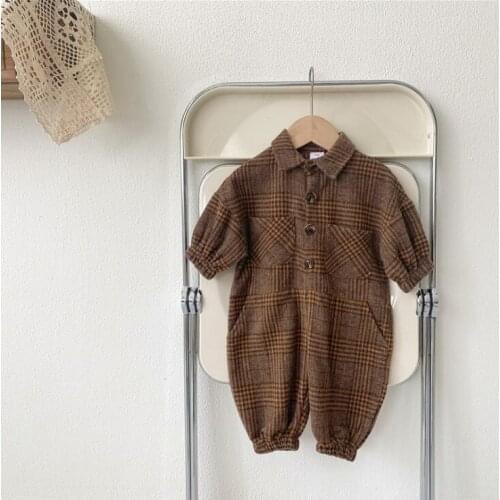2021 new boys girls plaid rompers cotton full sleeve autumn babys jumpsuit