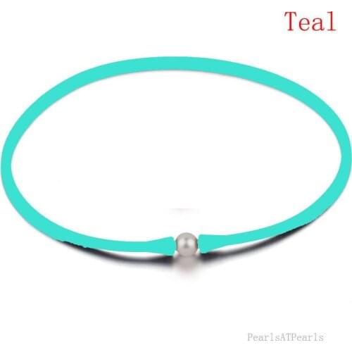 Wholesale 16 inches Teal Rubber Silicone Natural 10-11mm Handmade Pearl Necklace