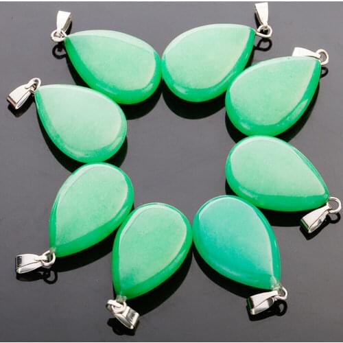1pcs Green stone natural crystal stone necklace teardrop pendant