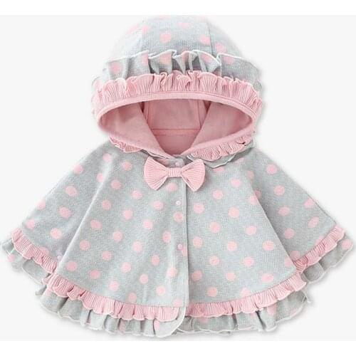 Baby Girls Cloak Coats Cotton Autumn Winter Children Clothes Lace Hooded Poncho Cape Polka Dot Toddler Kid Outwear Jackets 6M-4T