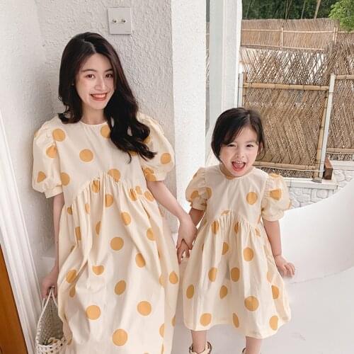 Mother Daughter Dot Dresses 100% Cotton Mommy and Me Clothes Summer Family Matching Outfits Mom and Daughter Dress Sister Dress