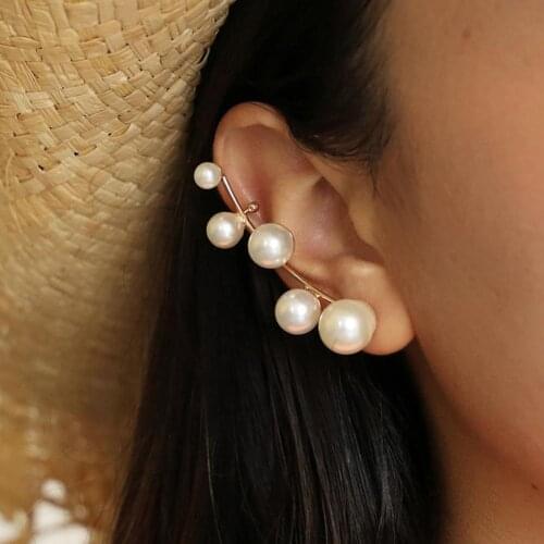 Hot Classic Vintage Women Senior Faux Pearl Stud Fashion Climber Earrings Jewelry Accessories Wedding Dating Gifts