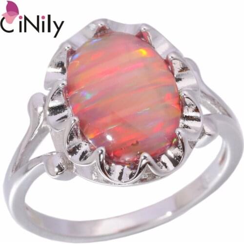 CiNily Created Orange Fire Opal Silver Plated Wholesale Hot Sell Wedding Party for Women Jewelry Ring Size 5-11 OJ6116