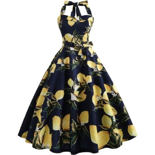 Retro Vintage Style Sleeveless with Bow 3D Skull Lemon Printed 2018 Summer white Women Dress Halter Party Sexy Casual Dress