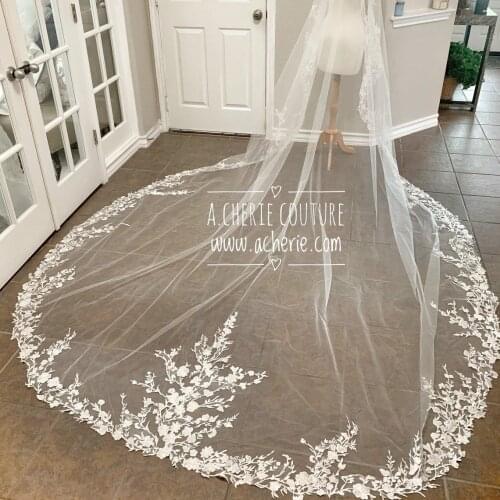 Romantic Bridal Veils Lace Appliqued Edge Tulle 1 Tier 3 Meters Wedding Veil Elegant Wedding Accessories