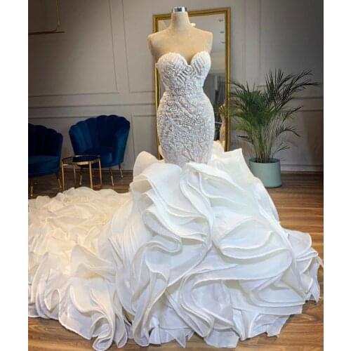 Luxury Cascading Ruffles Skirt Mermaid Wedding Dresses Beaded Sweetheart Bridal Gowns vestidos de novia 2021 Aliexpress France