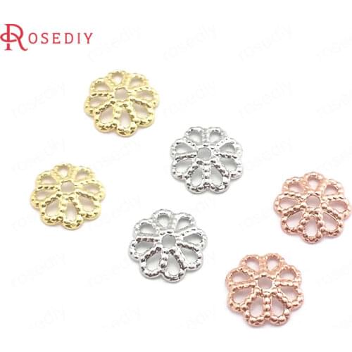 40PCS 6MM 24K Champagne Gold Color Plated Brass Flower Beads Caps High Quality Diy Jewelry Accessories