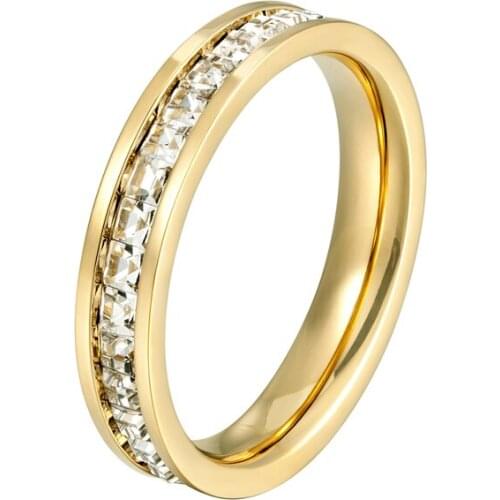 Smartl Shiny Circle Square Crystal Ring Titanium Steel Light Golden Top Quality Jewelry Wedding Ring Wholesale Gift For Women