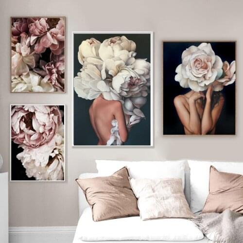 Nordic Modern Floral Woman Abstract Fashion Canvas Painting Wall Art Print Poster Flower Home Decor Wall Picture for Living Room