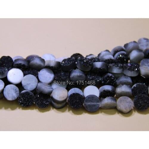 Titanium Black Druzy Face Point Teardrop Flat Beads Pendants, Top Drilled Drusy Necklac Quartz Coin Slab Beads for Women Jewelry