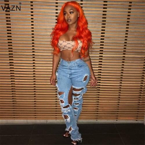 VAZN 2019 Spring Top Sexy Age Reduction Fashion Women Full Length Solid Hollow Out Hole High Street Long Straigth Pants SY1225