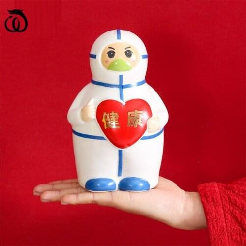 WU CHEN LONG Doctor Nurse Piggy Bank Art Sculpture White Angel Figure Figurines Ceramic Craft Desktop Home Decorations R6178