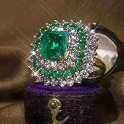 WYJZY 100% new high quality green stone ring women exaggerated party fashion ring classic ladies decorative jewelry