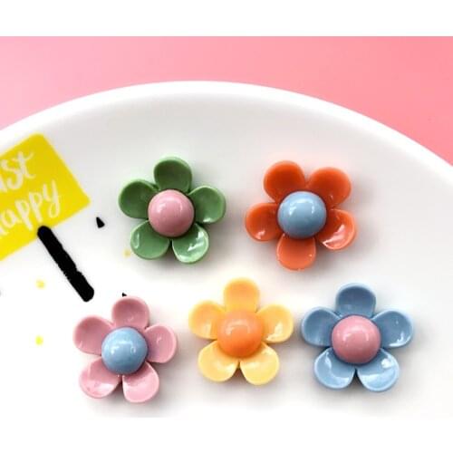 40pcs Color Five Petals Flowers Resin Accessory DIY Crafts Supplies Kids Hair Pin Accessories Materials Clothing Brooch Ornament