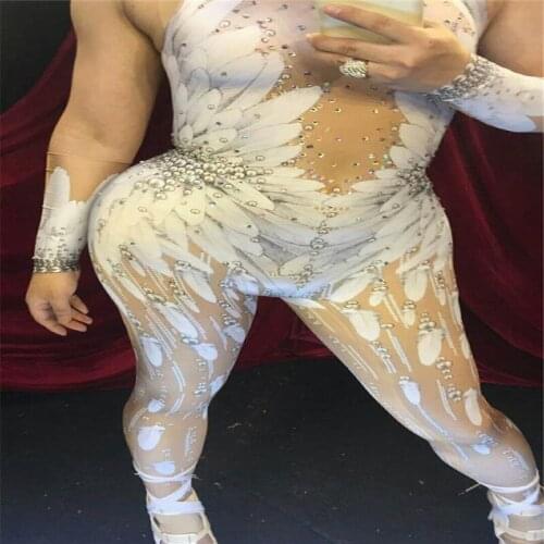 S09 Ballroom dance sexy dj costumes leotard Elastic jumpsuit Bright stone Crystals women dresses party performance stage wears