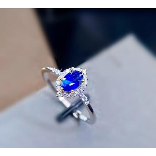 Natural real blue sapphire ring Per jewelry 925 sterling silver 4*6mm 0.6ct gemstone Fine jewelry J212216