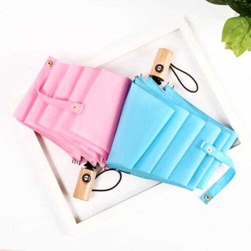 Umbrella automatic wooden handle small sober and simple umbrella three-folding automatic sun protection sun-shading umbrella