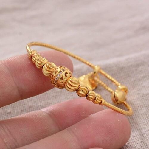 24K 1pcs Gold Color Bead mosaic stone Dubai Bangles Boys Girls Luxury Bangles Bracelet Girl Dubai Bangles Child jewelry