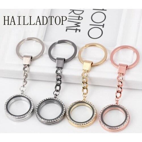 2021 Round Shining Crystal 30mm Floating Locket With Keychains Magnetic Glass Locket Pendant For Charms Silver Color Jewelry