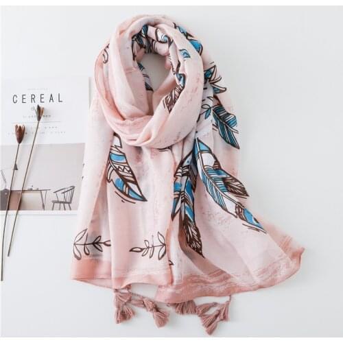 2021 Women Antumn Winter Tassel Scarf Brand Aztec Feather Floral Viscose Scarves Wrap Long Pashmina Shawls Hijab Muslim Headband